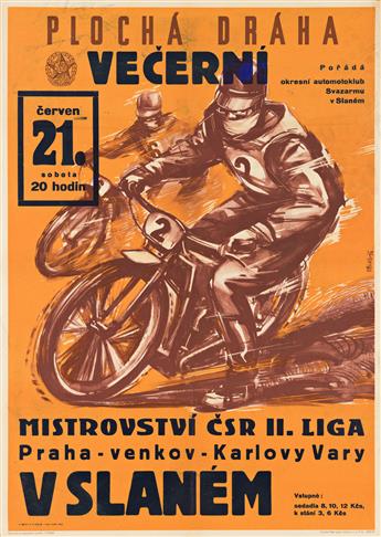 VLADIMIR BIDLO (1926-1997) & VLADIMIR VALENTA (1920-1977).  [CZECH MOTORCYCLES / RACING.] Group of 3 posters. Circa 1958. Each approxim